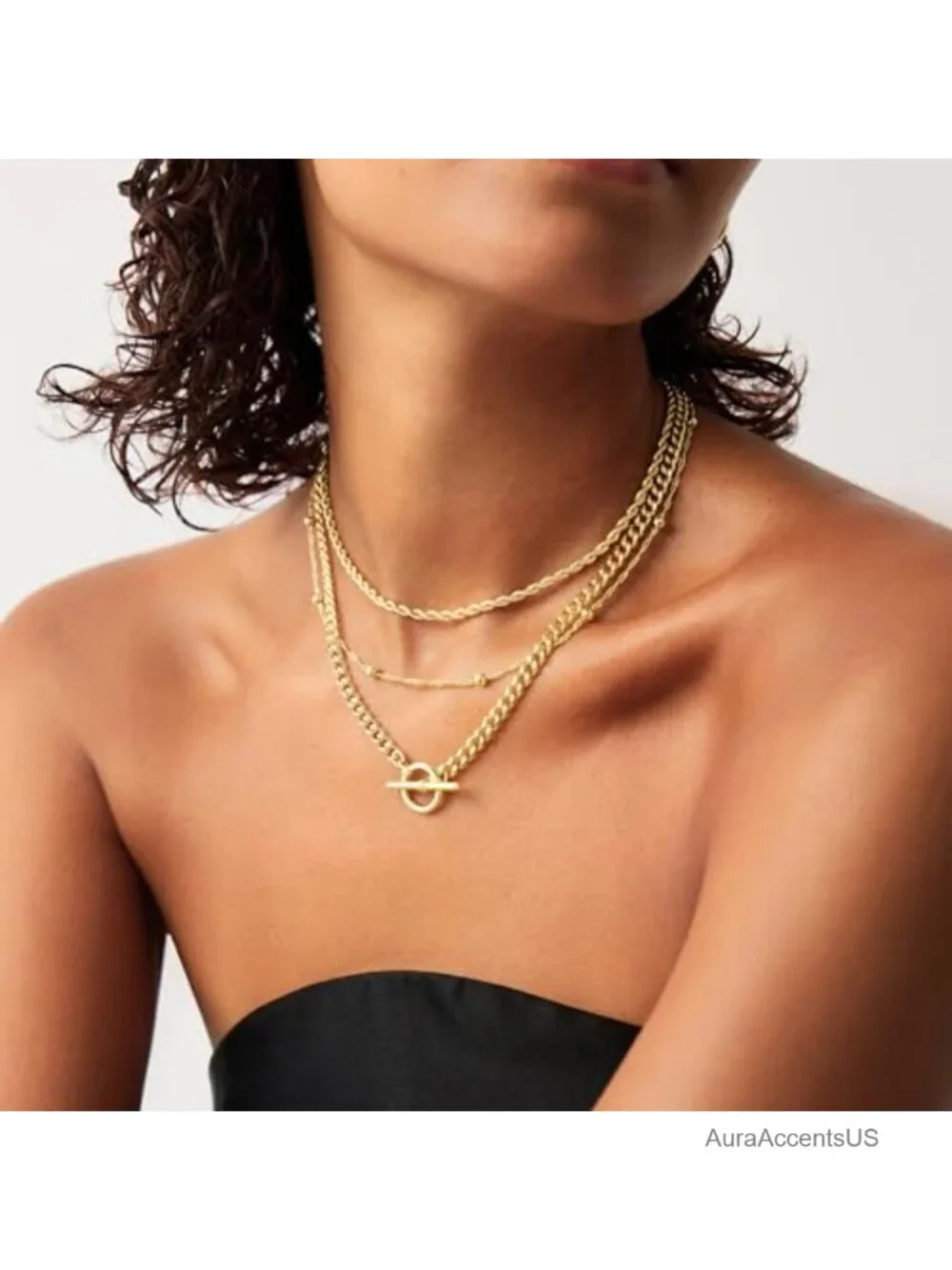 14K Gold Plated Layered Necklace Set, Dainty Chain Stack with Extender